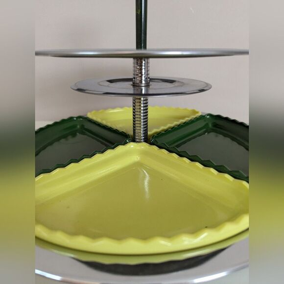Hazel Atlas Vintage MCM Lazy Susan Relish Tray – Avocado & Lemon – Retro Party - Picture 4 of 10